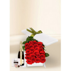 24 Red Rose Stems for Valentine's Day with Chocs & Chandon